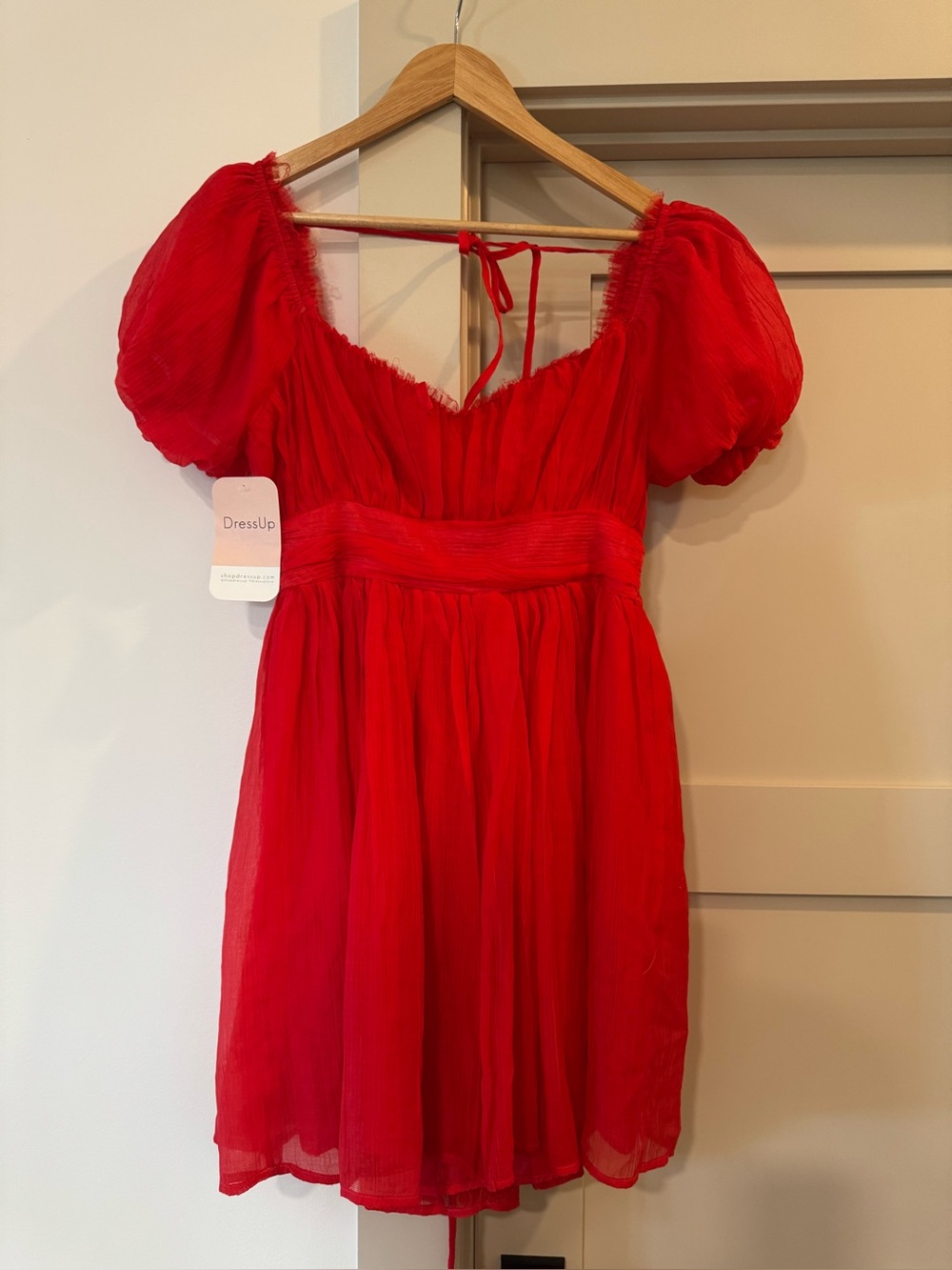 &Merci Red Puff-Sleeve Mini Dress